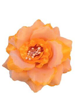 Vintage Flower Brooch  Boutonniere Lapel Pin Corsage Orange Statement 4 inch
